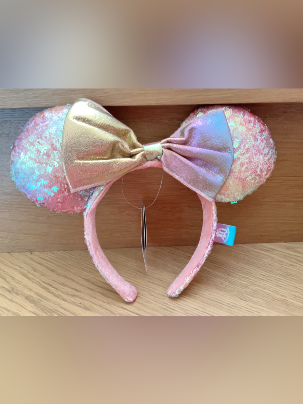 Disneyland Sequin Pink Headband with Gold Bow